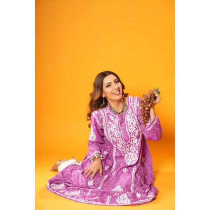 House of Chikankari Jugni Chikankari Mulmul A-Line Kurta