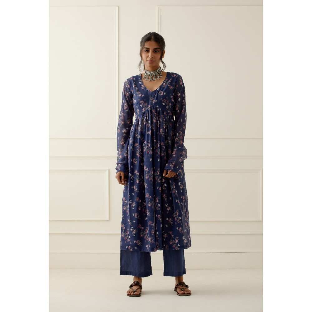 Ikshita Choudhary Navy Blue Printed Cotton Kurta