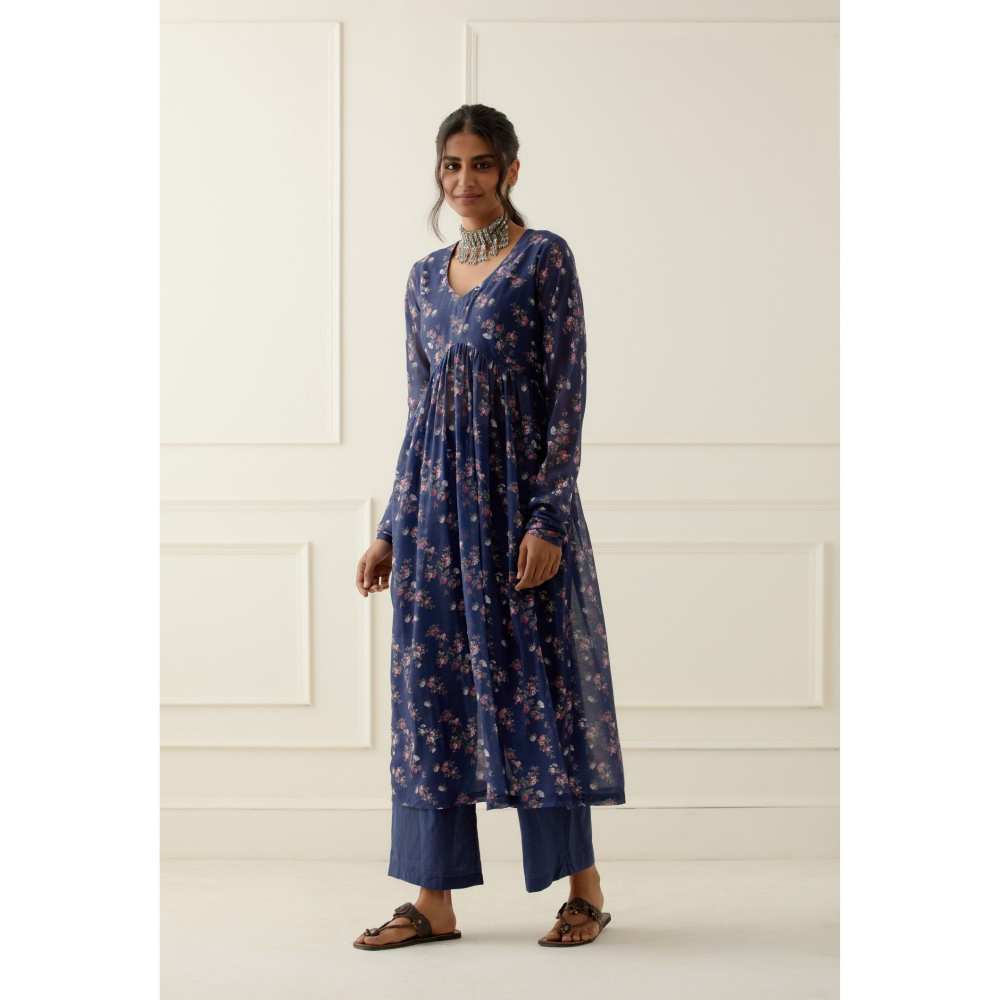 Ikshita Choudhary Navy Blue Printed Cotton Kurta