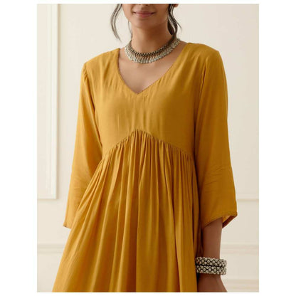 Ikshita Choudhary Yellow Mustard Kurta with Lace Detailing