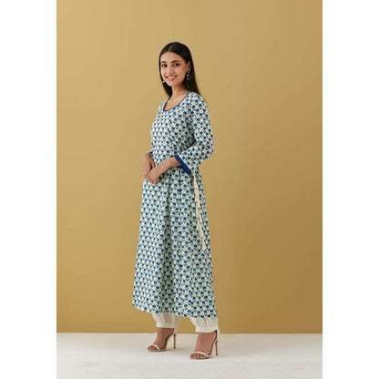 Ikshita Choudhary Blue Block Printed Kurta with Pants (Set of 2)