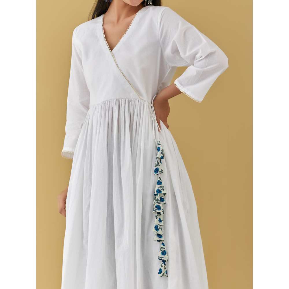 Ikshita Choudhary White Angarkha with Blue Block Printed Pants (Set of 2)