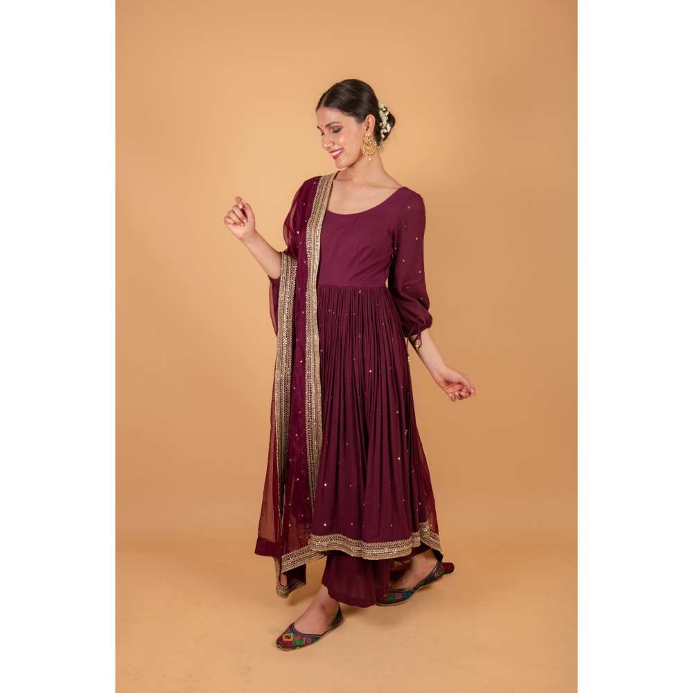 Ikshita Choudhary Maroon Kurta (Set of 3)