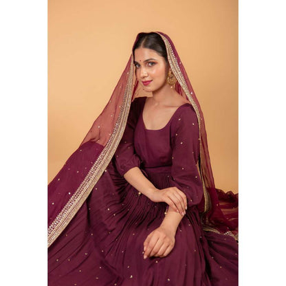 Ikshita Choudhary Maroon Kurta (Set of 3)