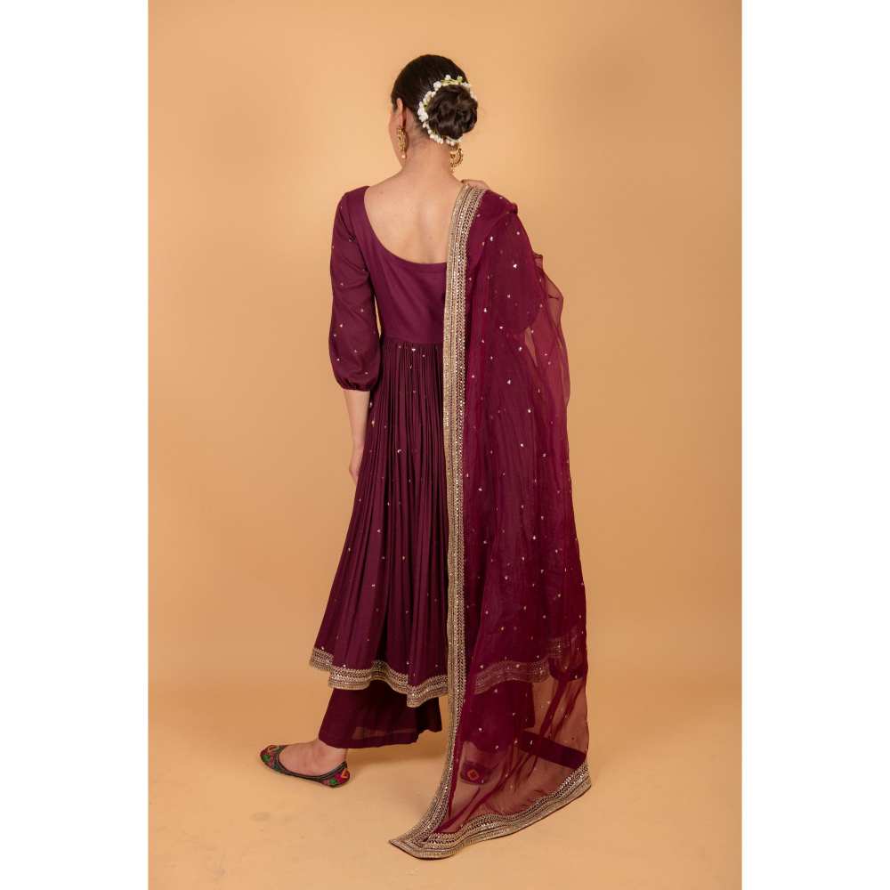 Ikshita Choudhary Maroon Kurta (Set of 3)