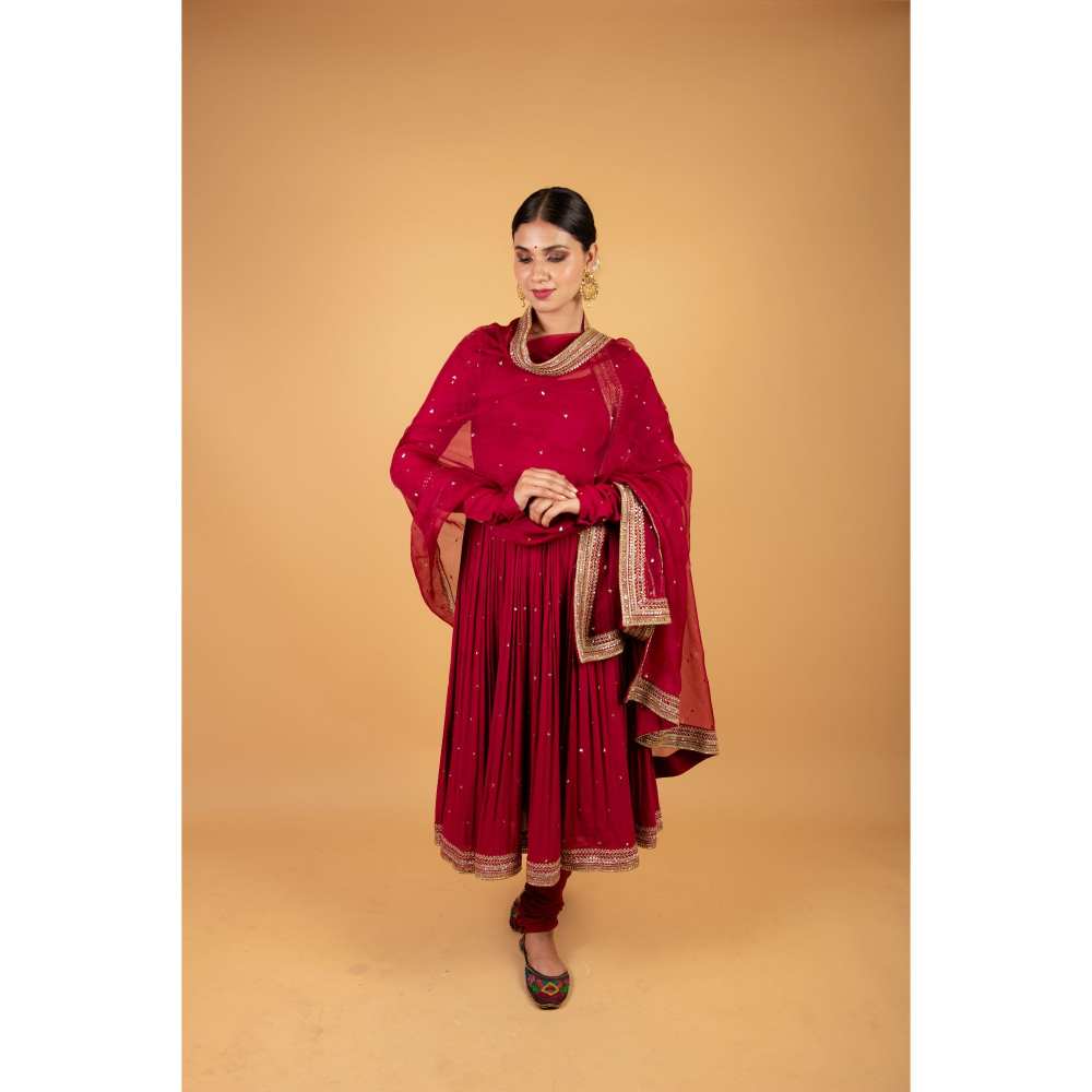 Ikshita Choudhary Red Kurta (Set of 3)