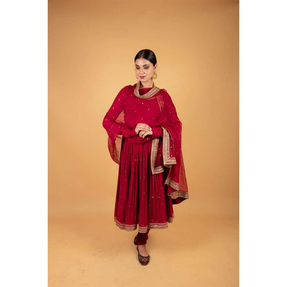 Ikshita Choudhary Red Kurta (Set of 3)