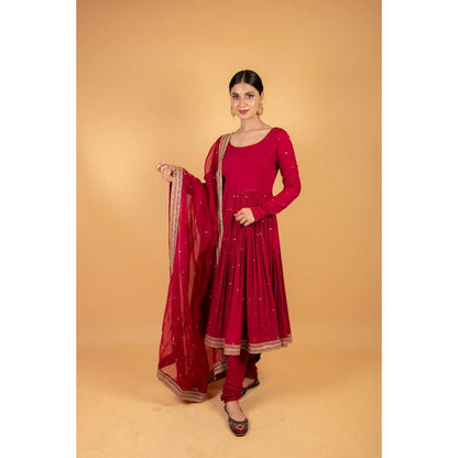 Ikshita Choudhary Red Kurta (Set of 3)