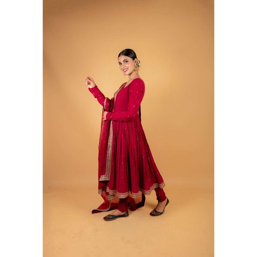 Ikshita Choudhary Red Kurta (Set of 3)