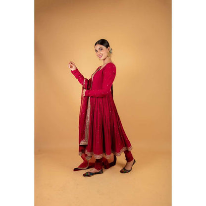 Ikshita Choudhary Red Kurta (Set of 3)