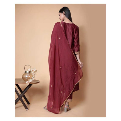 Ikshita Choudhary Maroon Kurta (Set of 3)