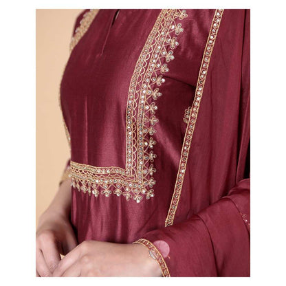 Ikshita Choudhary Maroon Kurta (Set of 3)