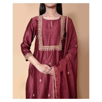 Ikshita Choudhary Maroon Kurta (Set of 2)