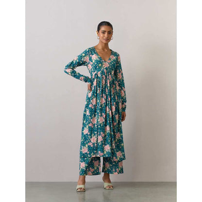 Ikshita Choudhary Green Cotton Printed Kurta With Pants And Dupatta (Set of 3)