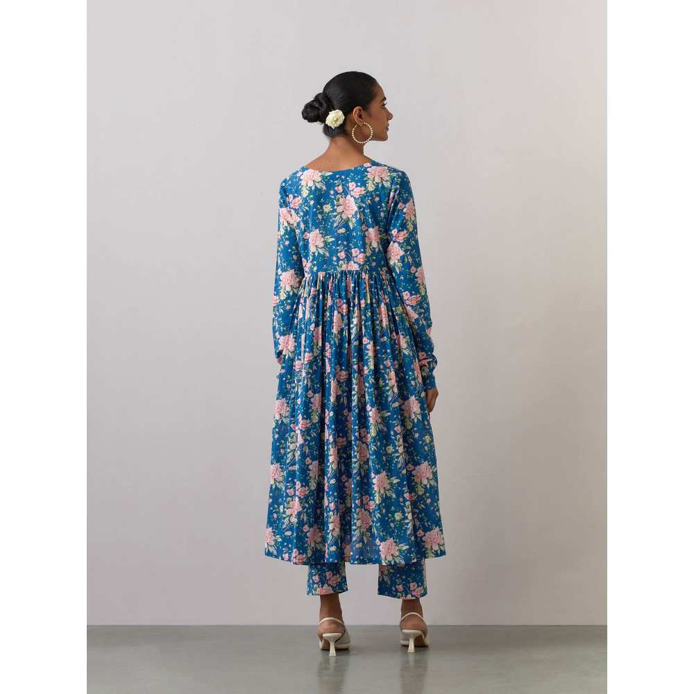 Ikshita Choudhary Blue Cotton Printed Kurta With Pants And Dupatta (Set of 3)