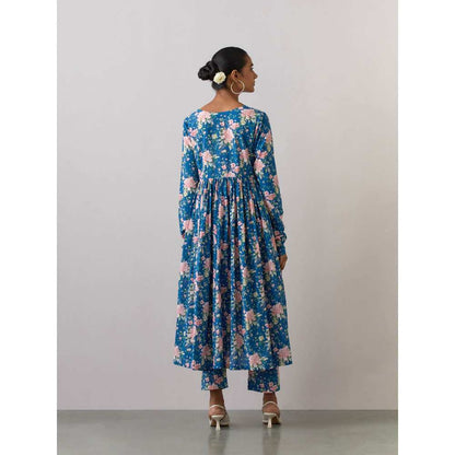 Ikshita Choudhary Blue Cotton Printed Kurta With Pants And Dupatta (Set of 3)