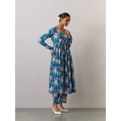 Ikshita Choudhary Blue Cotton Printed Kurta With Pants (Set of 2)