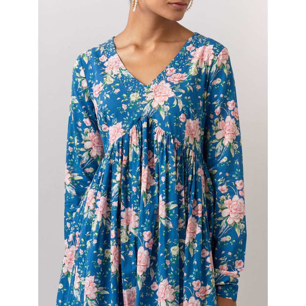 Ikshita Choudhary Blue Cotton Printed Kurta With Pants (Set of 2)
