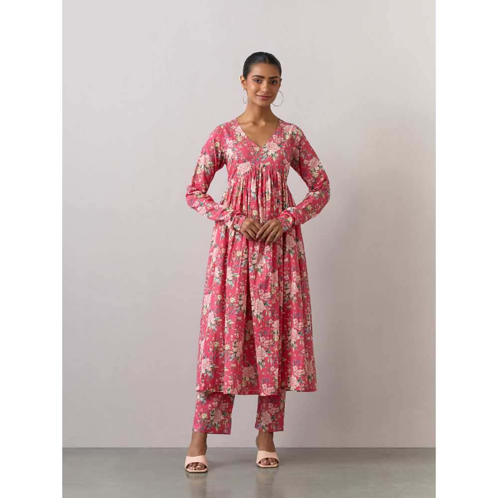 Ikshita Choudhary Pink Cotton Printed Kurta With Pants (Set of 2)