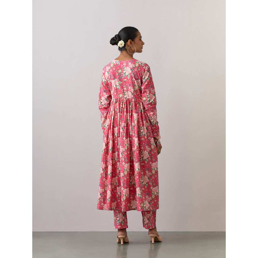 Ikshita Choudhary Pink Cotton Printed Kurta With Pants (Set of 2)