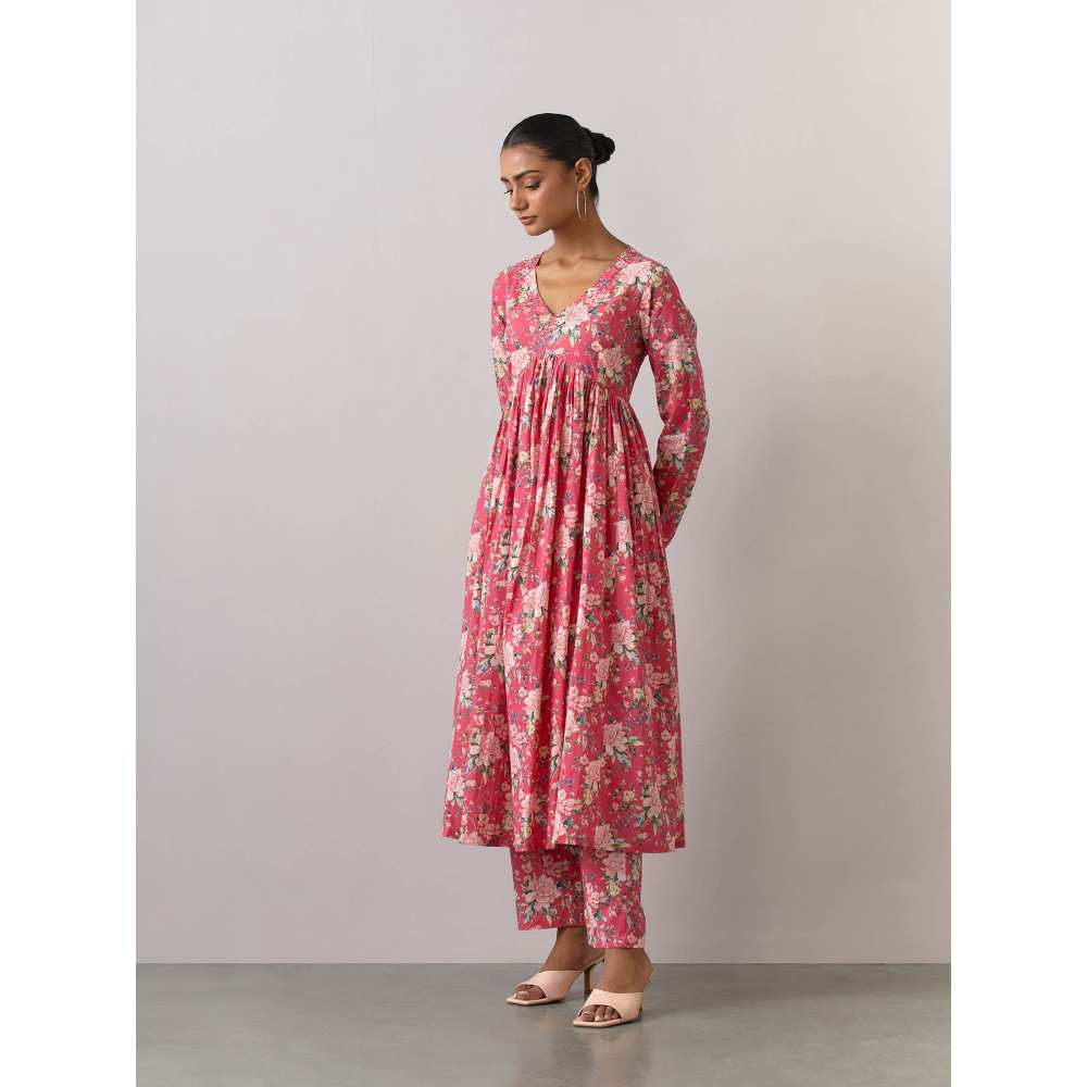 Ikshita Choudhary Pink Cotton Printed Kurta With Pants (Set of 2)