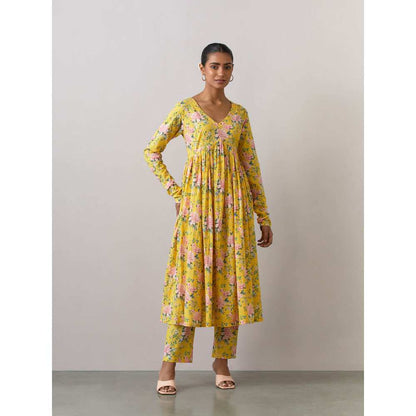 Ikshita Choudhary Yellow Cotton Printed Kurta With Pants (Set of 2)