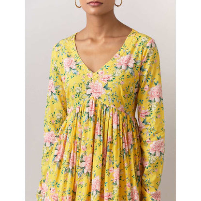 Ikshita Choudhary Yellow Cotton Printed Kurta With Pants (Set of 2)