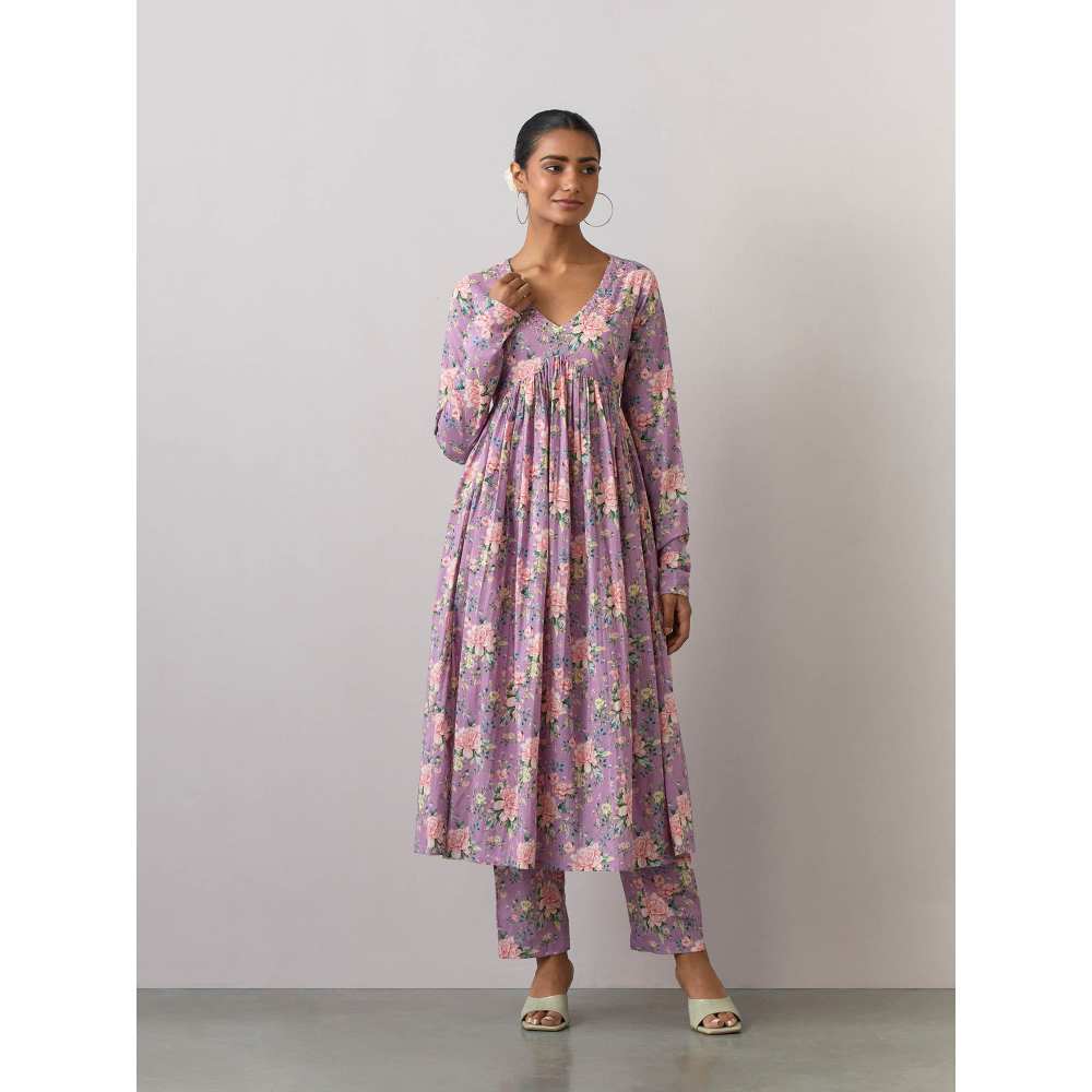 Ikshita Choudhary Lavender Cotton Printed Kurta With Pants And Dupatta (Set of 3)