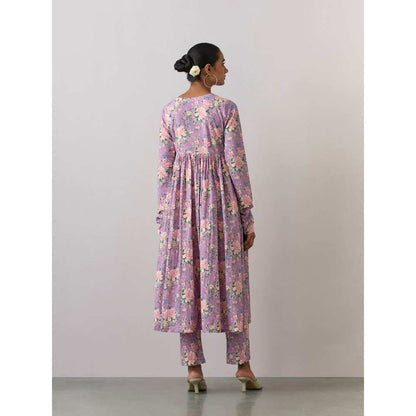Ikshita Choudhary Lavender Cotton Printed Kurta With Pants And Dupatta (Set of 3)