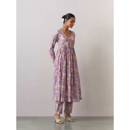 Ikshita Choudhary Lavender Cotton Printed Kurta With Pants And Dupatta (Set of 3)
