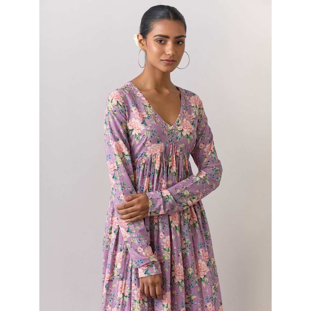 Ikshita Choudhary Lavender Cotton Printed Kurta With Pants And Dupatta (Set of 3)