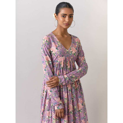 Ikshita Choudhary Lavender Cotton Printed Kurta With Pants And Dupatta (Set of 3)