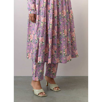 Ikshita Choudhary Lavender Cotton Printed Kurta With Pants And Dupatta (Set of 3)