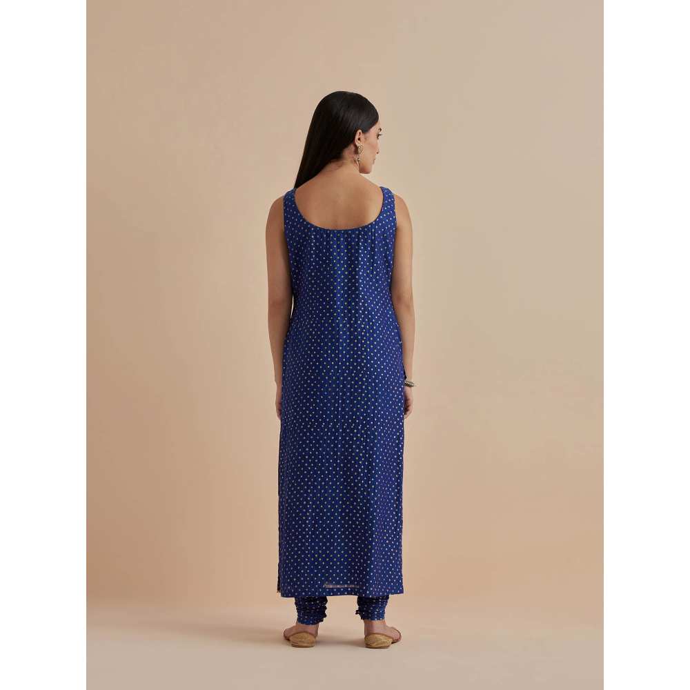 Ikshita Choudhary Blue Printed Chanderi Kurta With Churidar And Dupatta (Set of 3)
