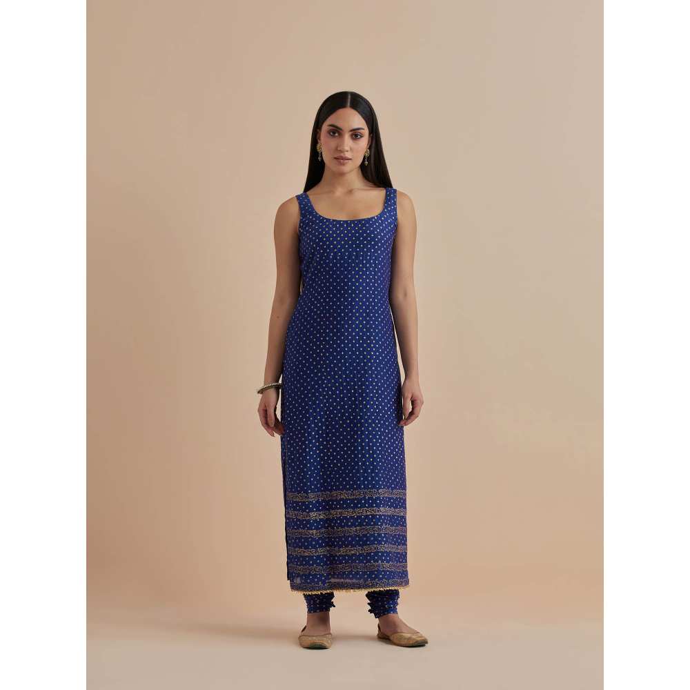 Ikshita Choudhary Blue Printed Chanderi Kurta With Churidar And Dupatta (Set of 3)