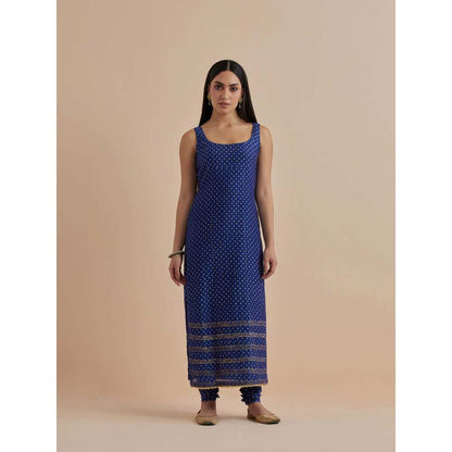 Ikshita Choudhary Blue Printed Chanderi Kurta With Churidar And Dupatta (Set of 3)