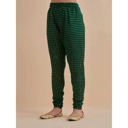 Ikshita Choudhary Green Printed Chanderi Anarkali With Churidar (Set of 2)