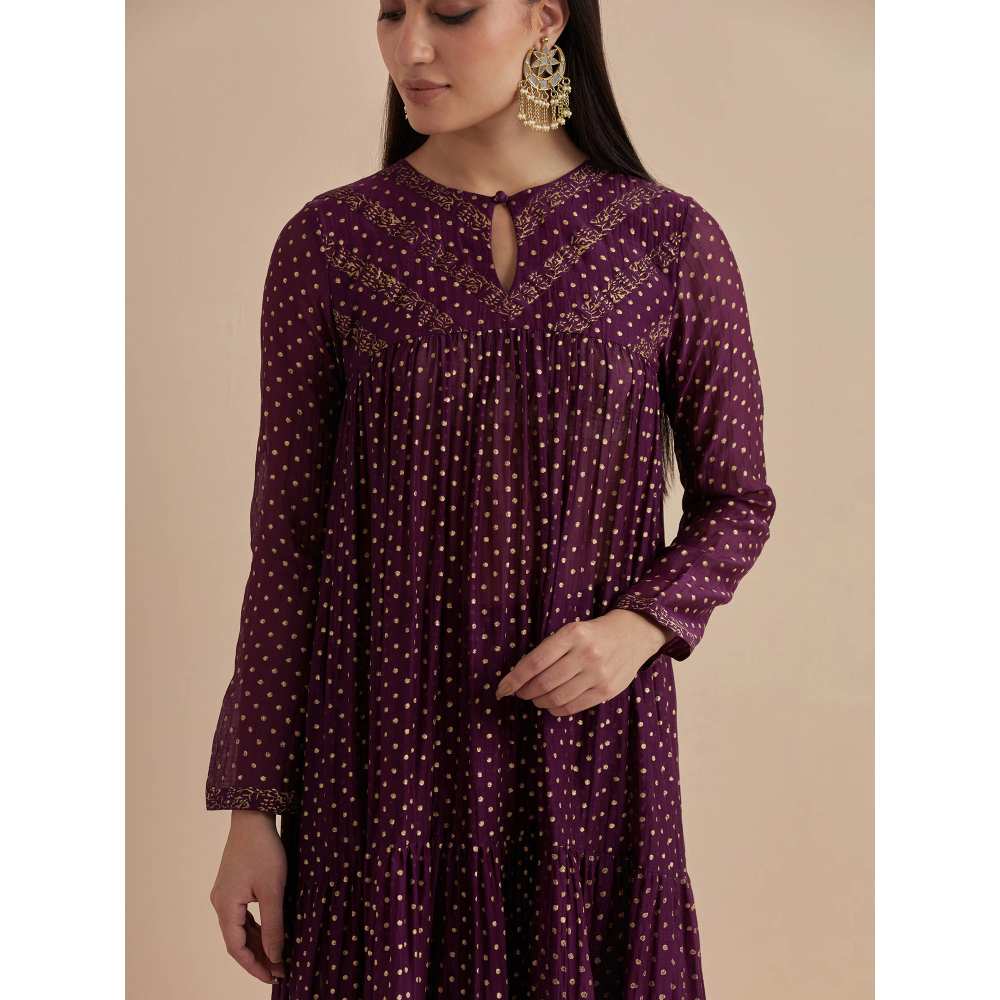 Ikshita Choudhary Purple Printed Chanderi Anarkali With Churidar (Set of 2)