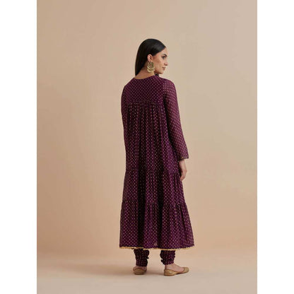 Ikshita Choudhary Purple Printed Chanderi Anarkali With Churidar (Set of 2)
