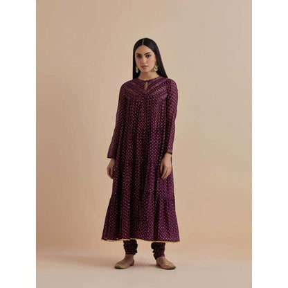 Ikshita Choudhary Purple Printed Chanderi Anarkali With Churidar (Set of 2)