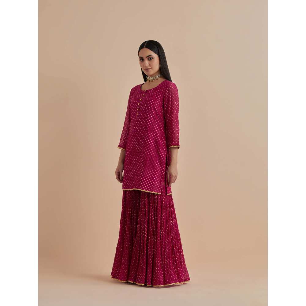 Ikshita Choudhary Magenta Printed Chanderi Kurtis With Gharara And Dupatta (Set of 3)