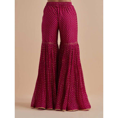 Ikshita Choudhary Magenta Printed Chanderi Kurtis With Gharara And Dupatta (Set of 3)
