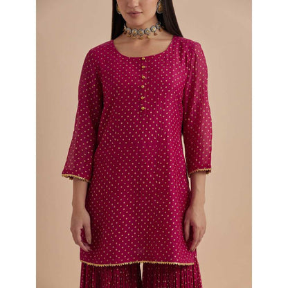 Ikshita Choudhary Magenta Printed Chanderi Kurtis With Gharara And Dupatta (Set of 3)