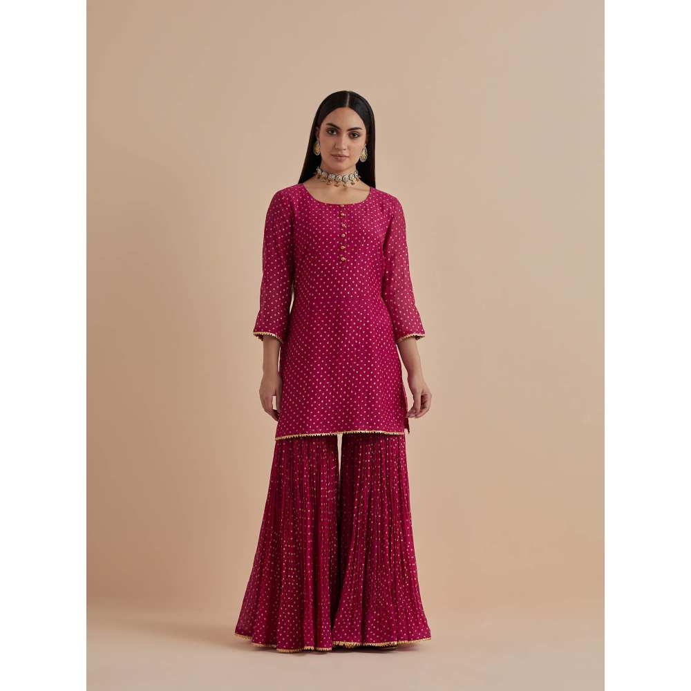 Ikshita Choudhary Magenta Printed Chanderi Kurtis With Gharara And Dupatta (Set of 3)