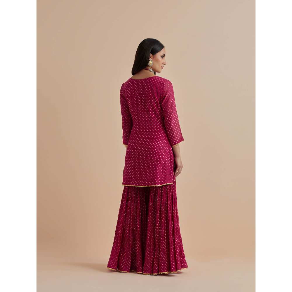 Ikshita Choudhary Magenta Printed Chanderi Kurtis With Gharara (Set of 2)