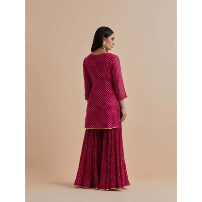 Ikshita Choudhary Magenta Printed Chanderi Kurtis With Gharara (Set of 2)