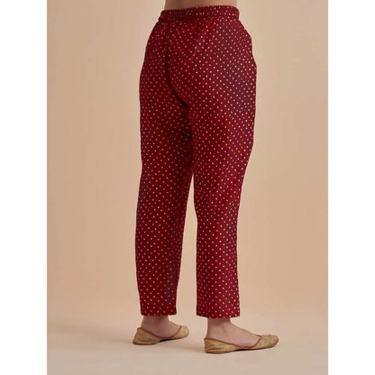 Ikshita Choudhary Red Printed Chanderi Kurta With Pants And Dupatta (Set of 3)