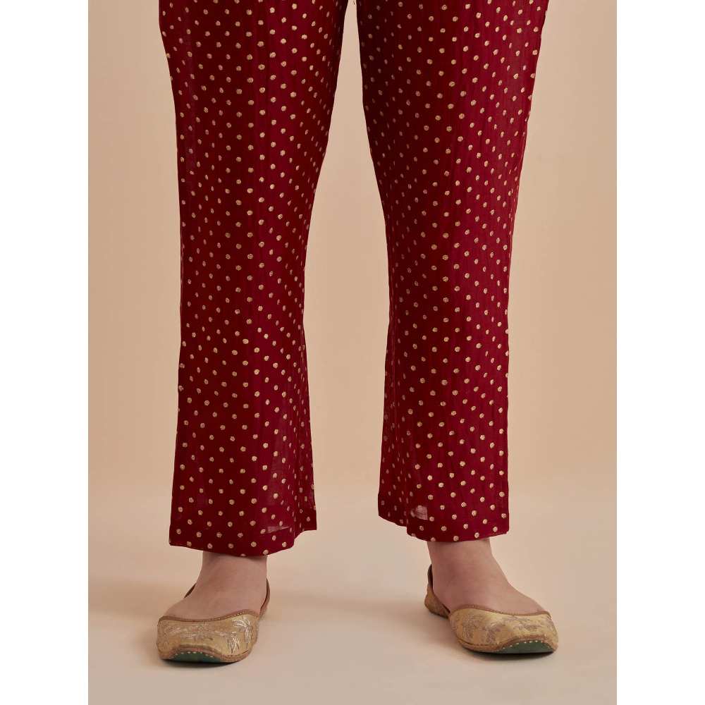 Ikshita Choudhary Red Printed Chanderi Kurta With Pants And Dupatta (Set of 3)