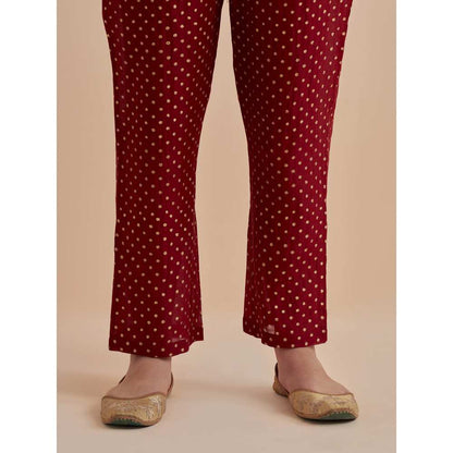 Ikshita Choudhary Red Printed Chanderi Kurta With Pants And Dupatta (Set of 3)
