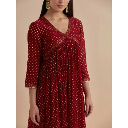 Ikshita Choudhary Red Printed Chanderi Kurta With Pants (Set of 2)